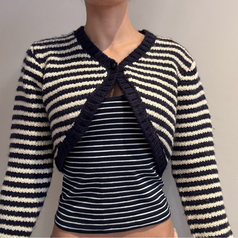 Striped Navy Blue and White Zara Kids Cardigan
